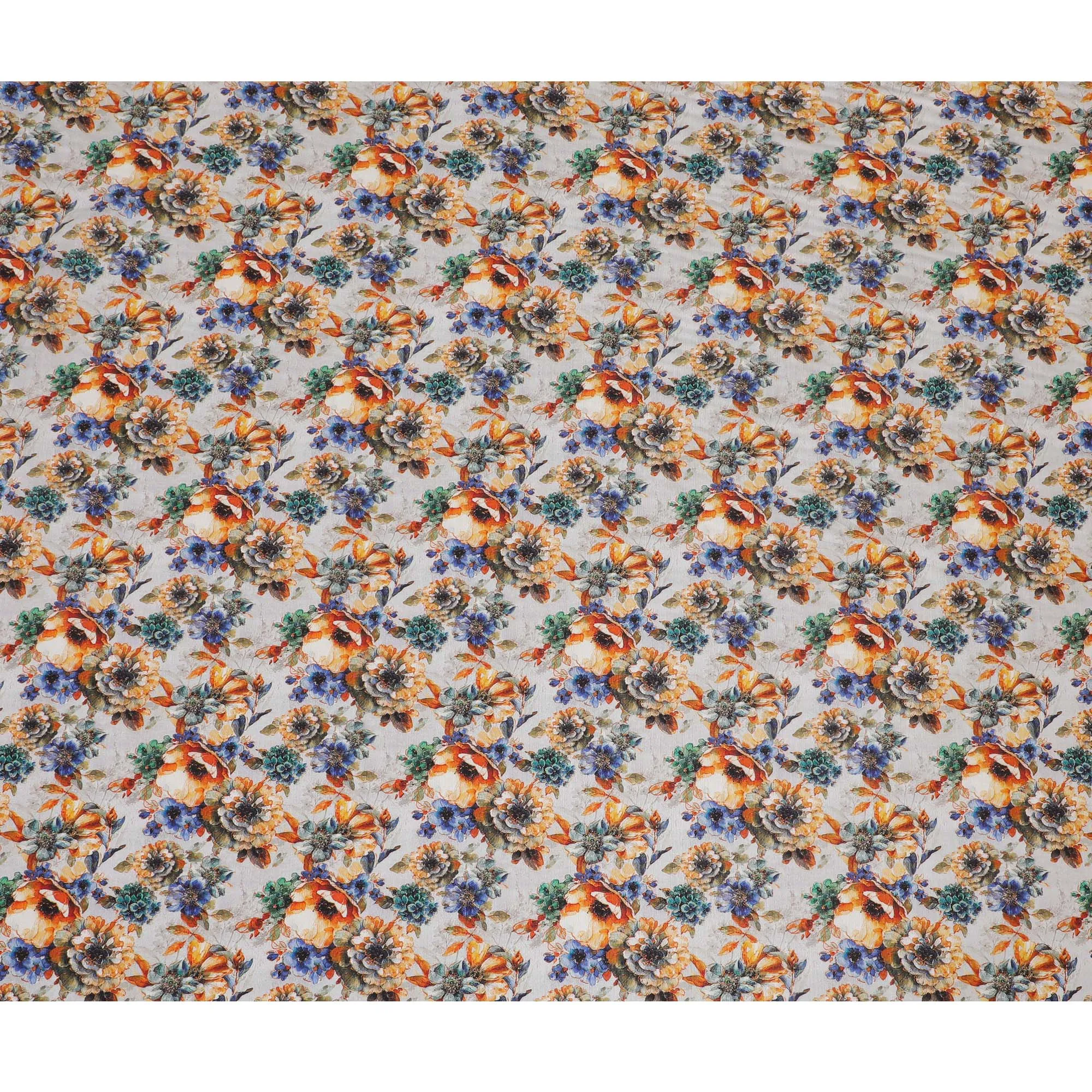 Vibrant Orange and Blue Floral Viscose Modal Satin Fabric - 110 cm Width-D19984