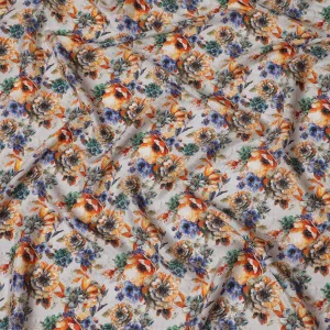 Vibrant Orange and Blue Floral Viscose Modal Satin Fabric - 110 cm Width-D19984