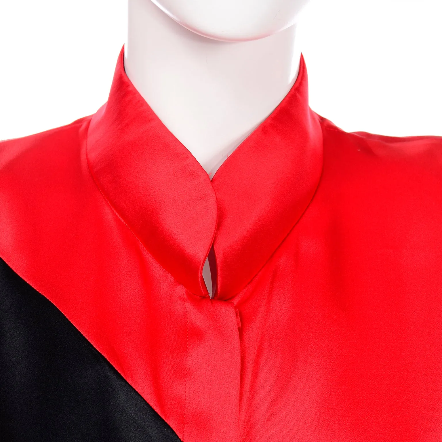 Vintage Valentino Red and Black Diagonal Stripe Silk Long Sleeve Blouse