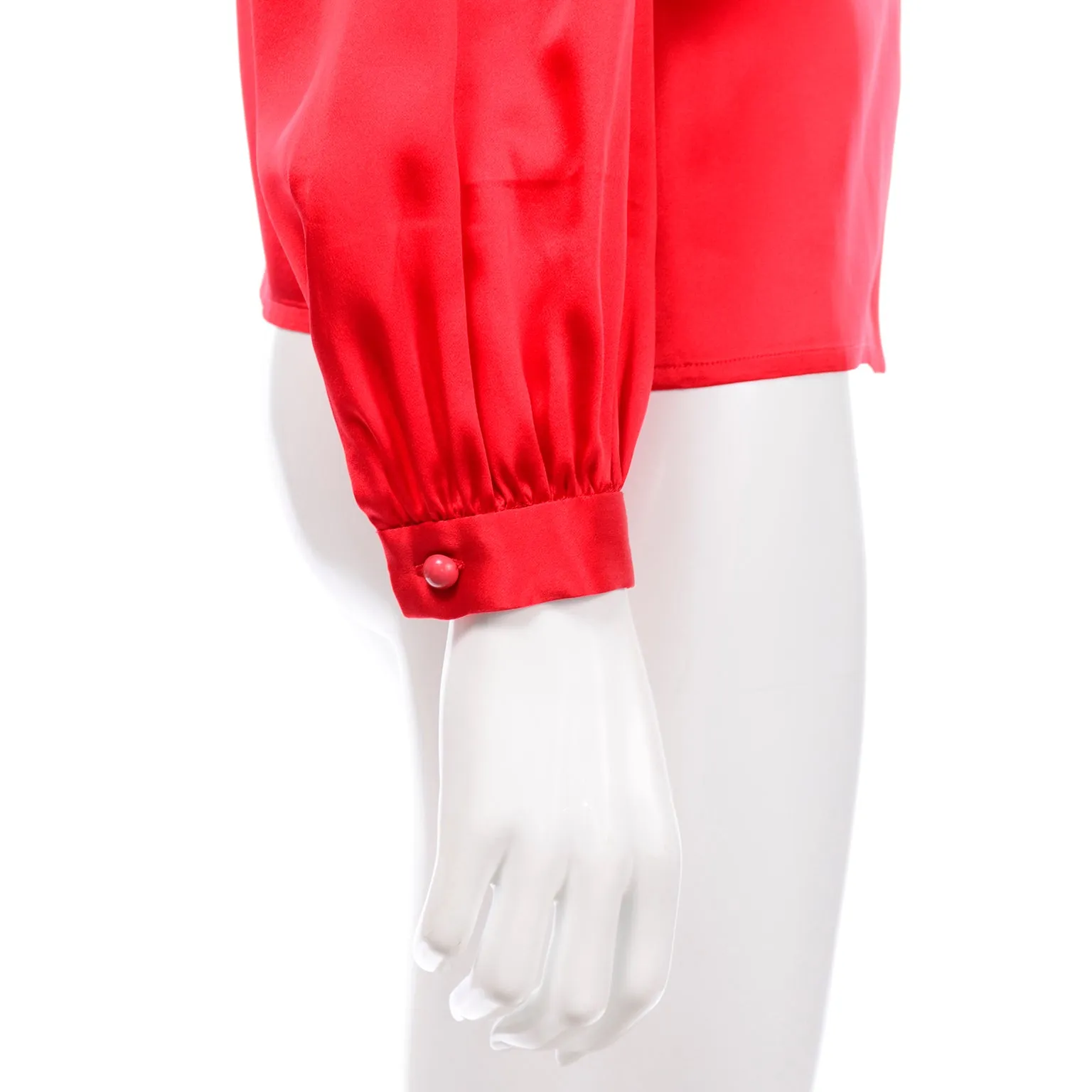 Vintage Valentino Red and Black Diagonal Stripe Silk Long Sleeve Blouse