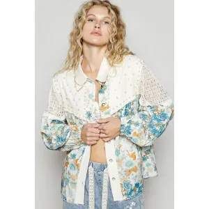 Vintage Washed Floral Crochet Contrast Shirt by Pol