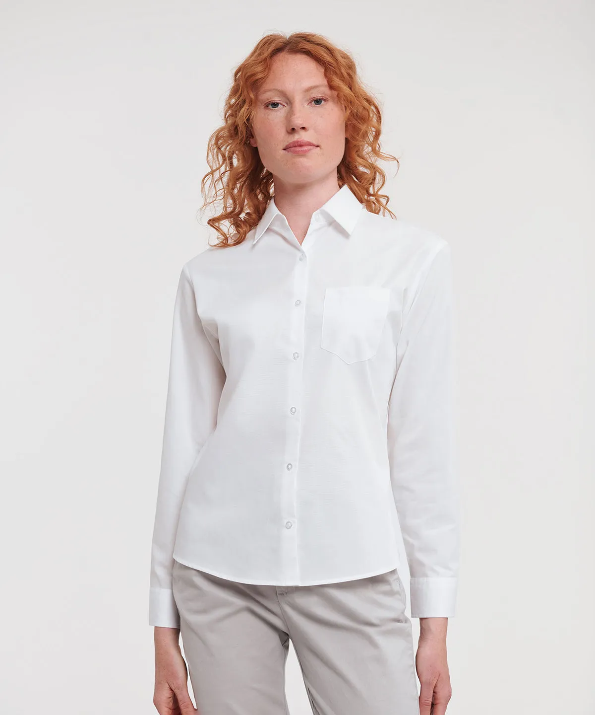 White - Women's long sleeve 100% cotton poplin shirt