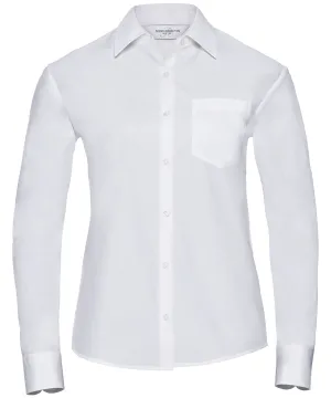 White - Women's long sleeve 100% cotton poplin shirt