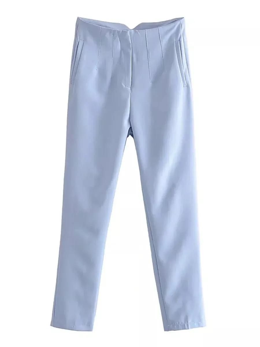 Women Light Weight Zipper Fly Office Pants