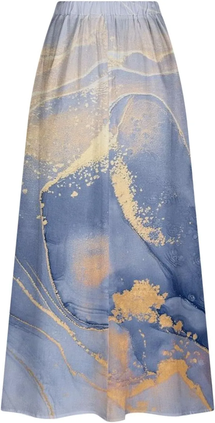 Women's 2024 Summer Printed Long Skirts Trendy Loose Fitted Skirt Pretty High Waist A-Line Maxi Skirt for Ladies