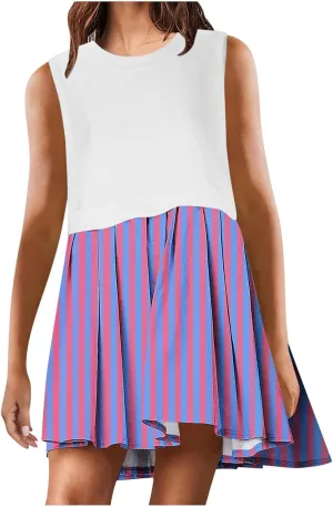 Womens 2025 Summer Casual Boho Midi Dress Flowy Aline Sleeveless Tiered Pleated Dresses Trendy Cute Sundress S-XXL
