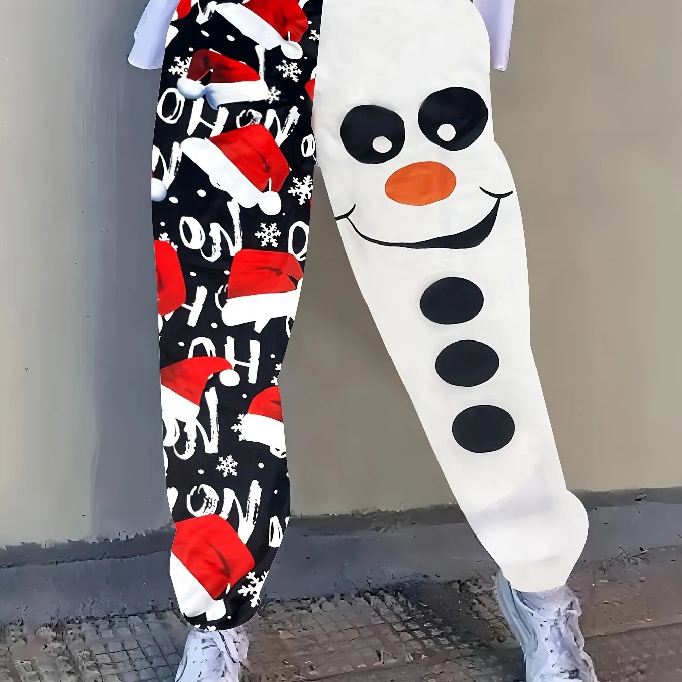 Women's Festive Christmas Print Joggers - Casual High-Waist Sweatpants with Pockets, Stretchy Polyester Blend, Perfect for Fall/Winter