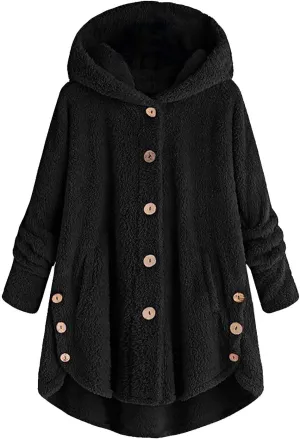 Womens Fleece Winter Coats Hooded Faux Shearling Shaggy Hoodies Long Sleeve Oversized Loose Thicken Warm Pullover Tops 2023