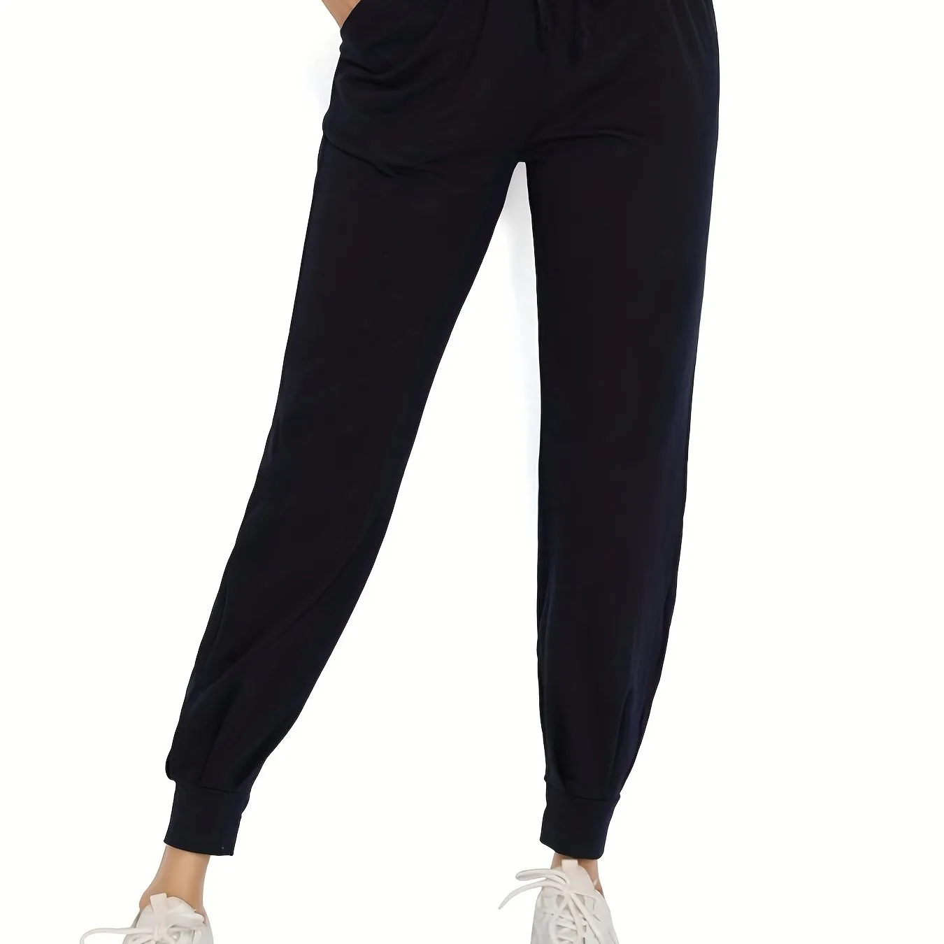Women's Hollow Pleated Casual Sports Pants, Drawstring Workout Jogger Pants, Women's Activewear