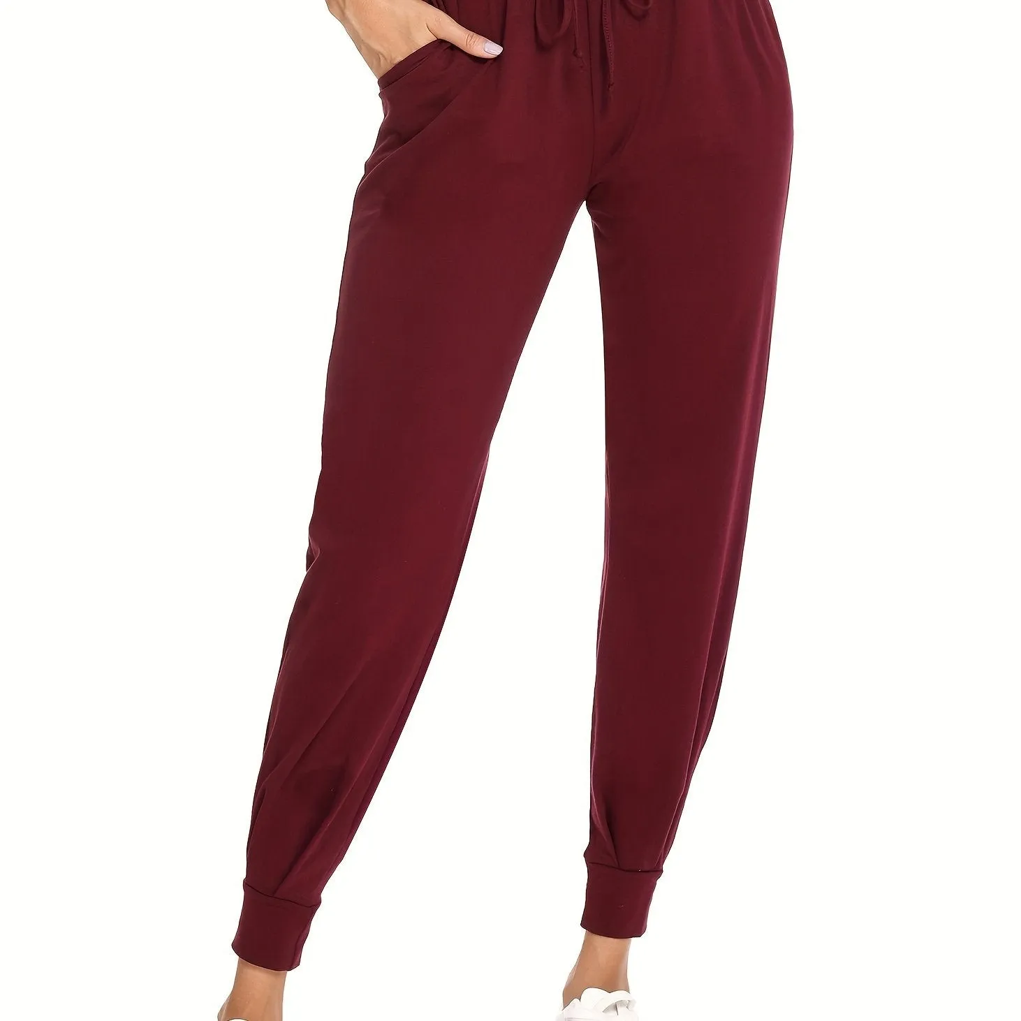Women's Hollow Pleated Casual Sports Pants, Drawstring Workout Jogger Pants, Women's Activewear