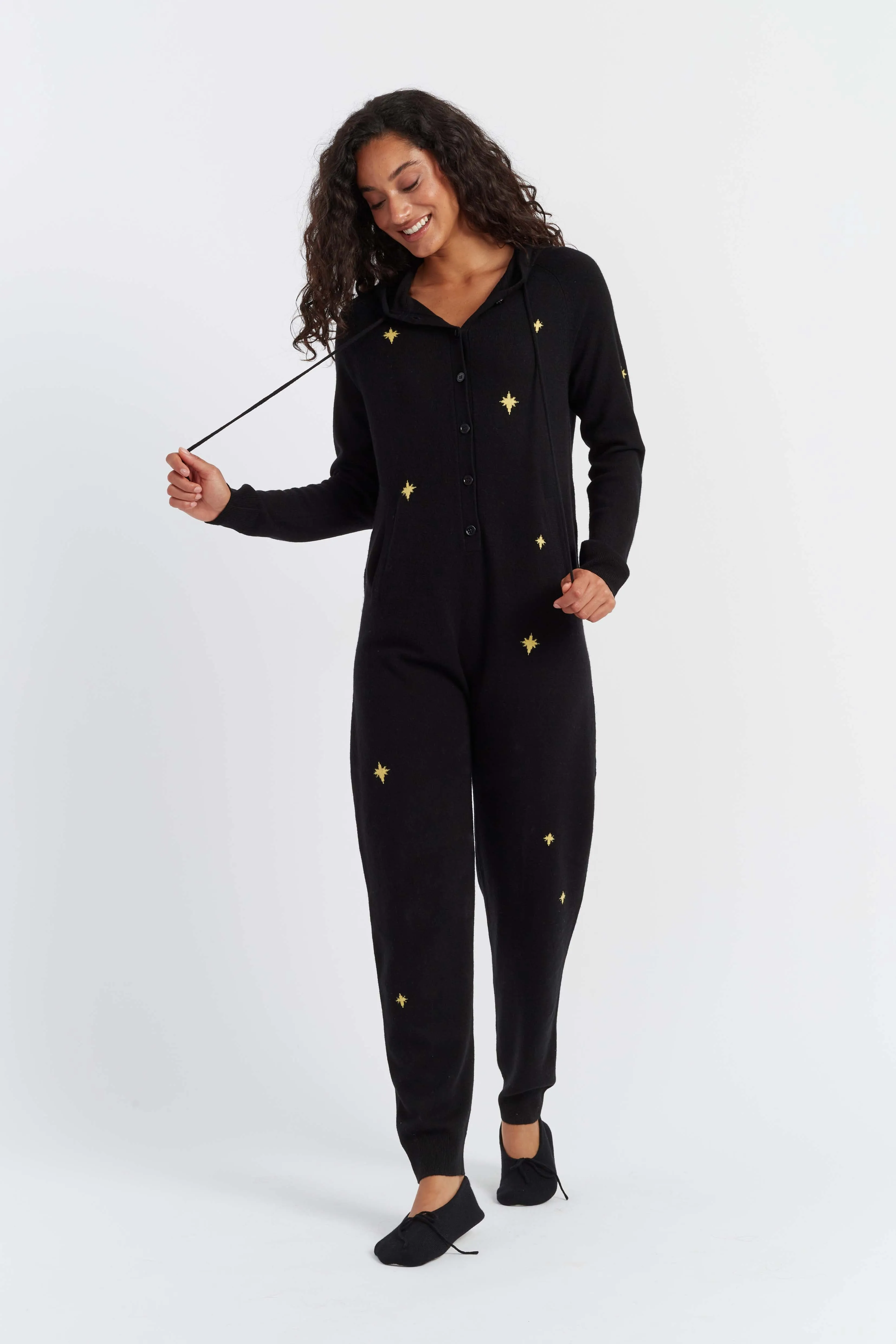 Women's Onesie Chinti and Parker Black Wool-Cashmere with Snoopy intarsia Size XS-3L