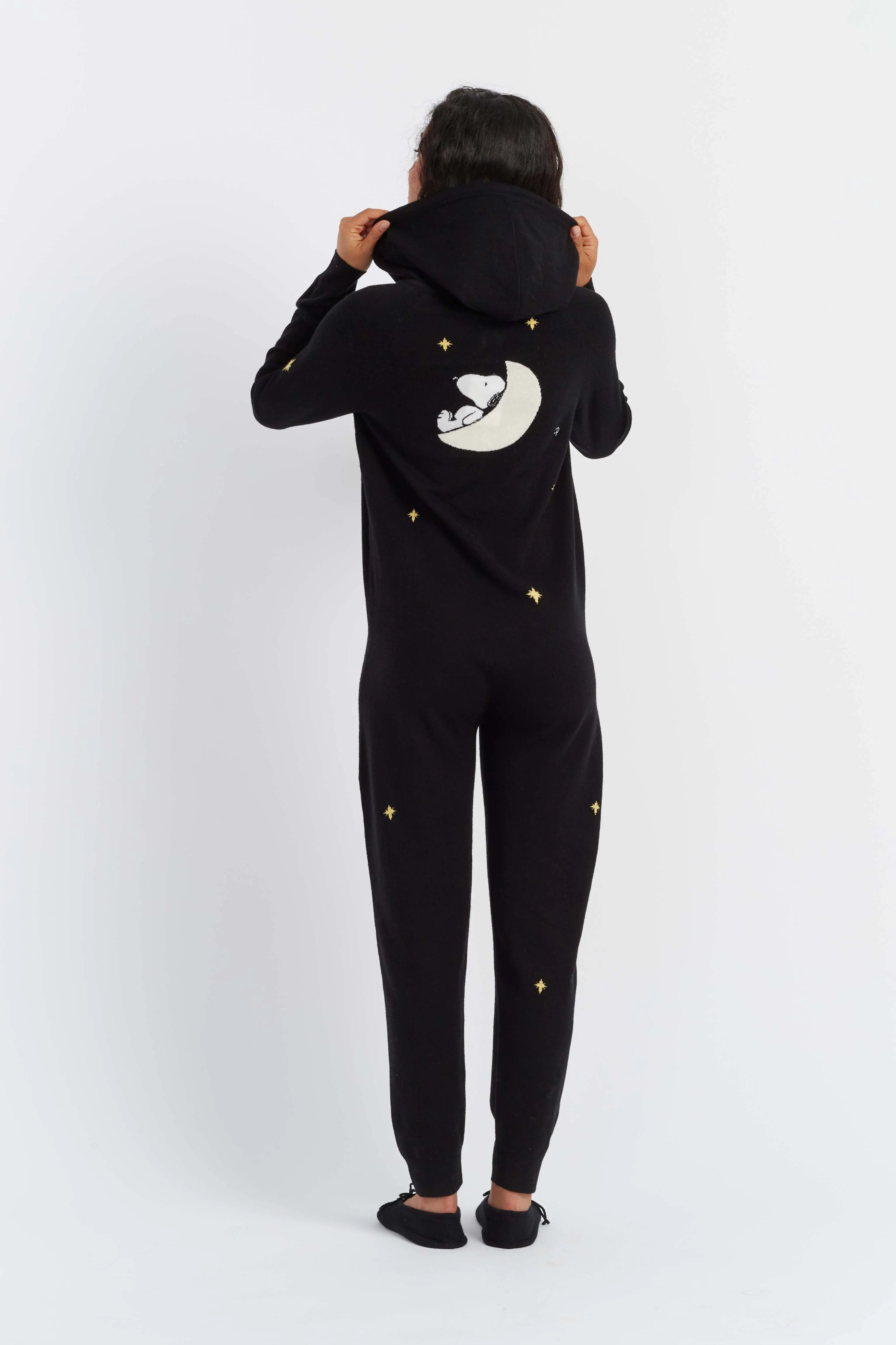 Women's Onesie Chinti and Parker Black Wool-Cashmere with Snoopy intarsia Size XS-3L