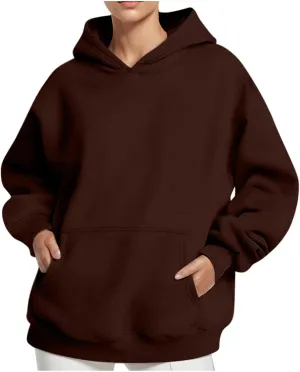 Womens Thick Oversized Pullover Hoodie with Front Pocket Casual Loose Fit Sweatshirt 2025 Fashion Fleece Sweater Tuinc